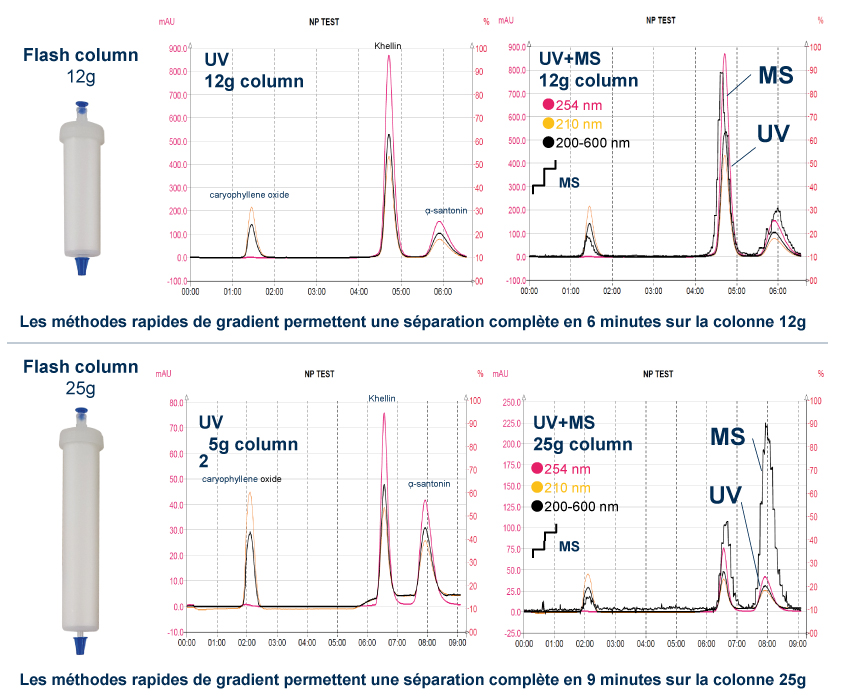 A. Purification d’un mélange de produits naturels sur des colonnes Flash en phase normale 12g et 25g